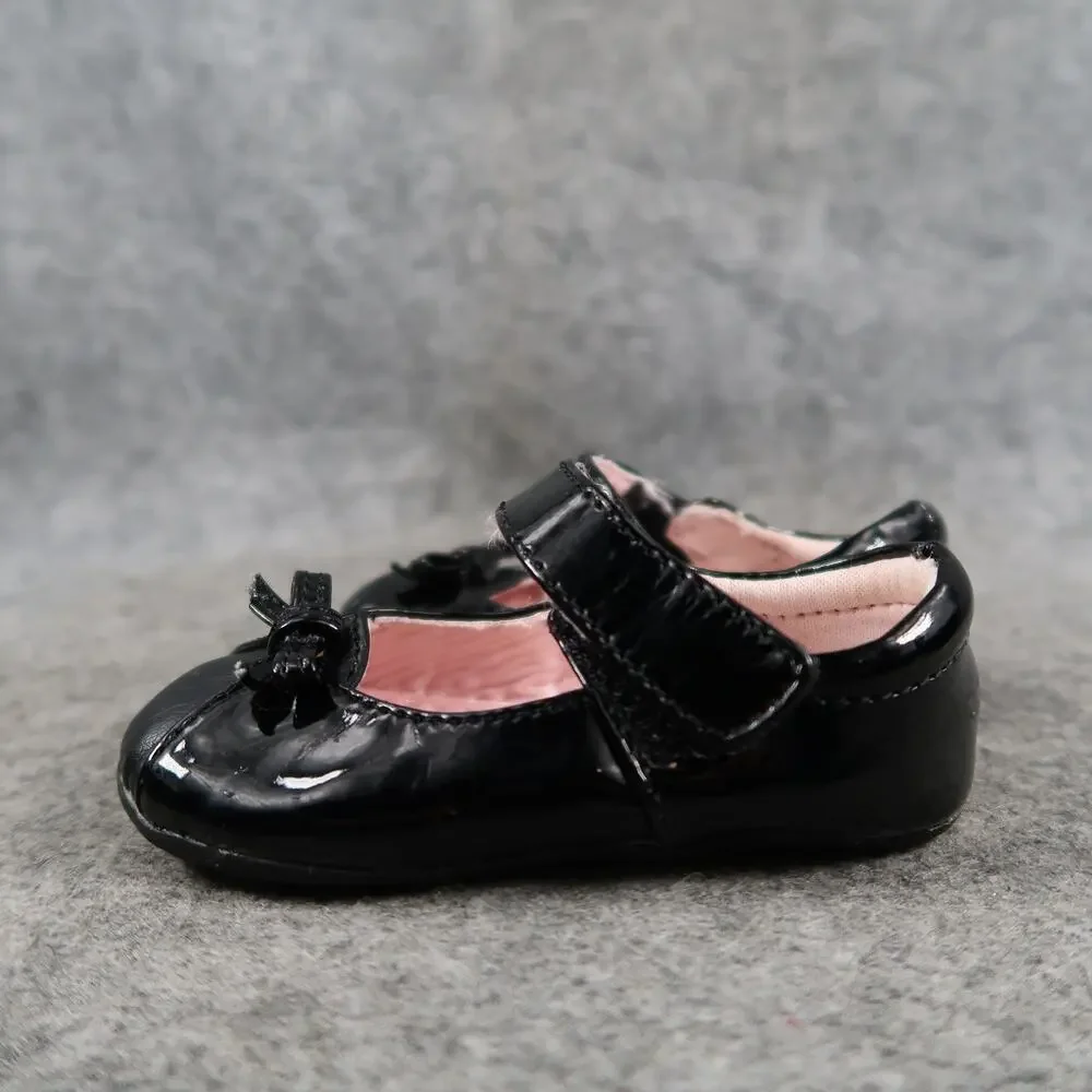 Jumping Beans Shoes Infant 4 Mary Jane Flats Adjustable Strap Black Bow Patent